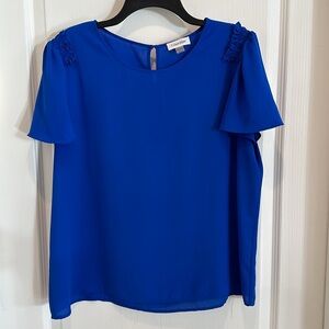 Vibrant blue flutter sleeve Calvin Klein blouse size XL